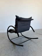 Vintage Post Modern Black Tubular Metal and Leather Rocker