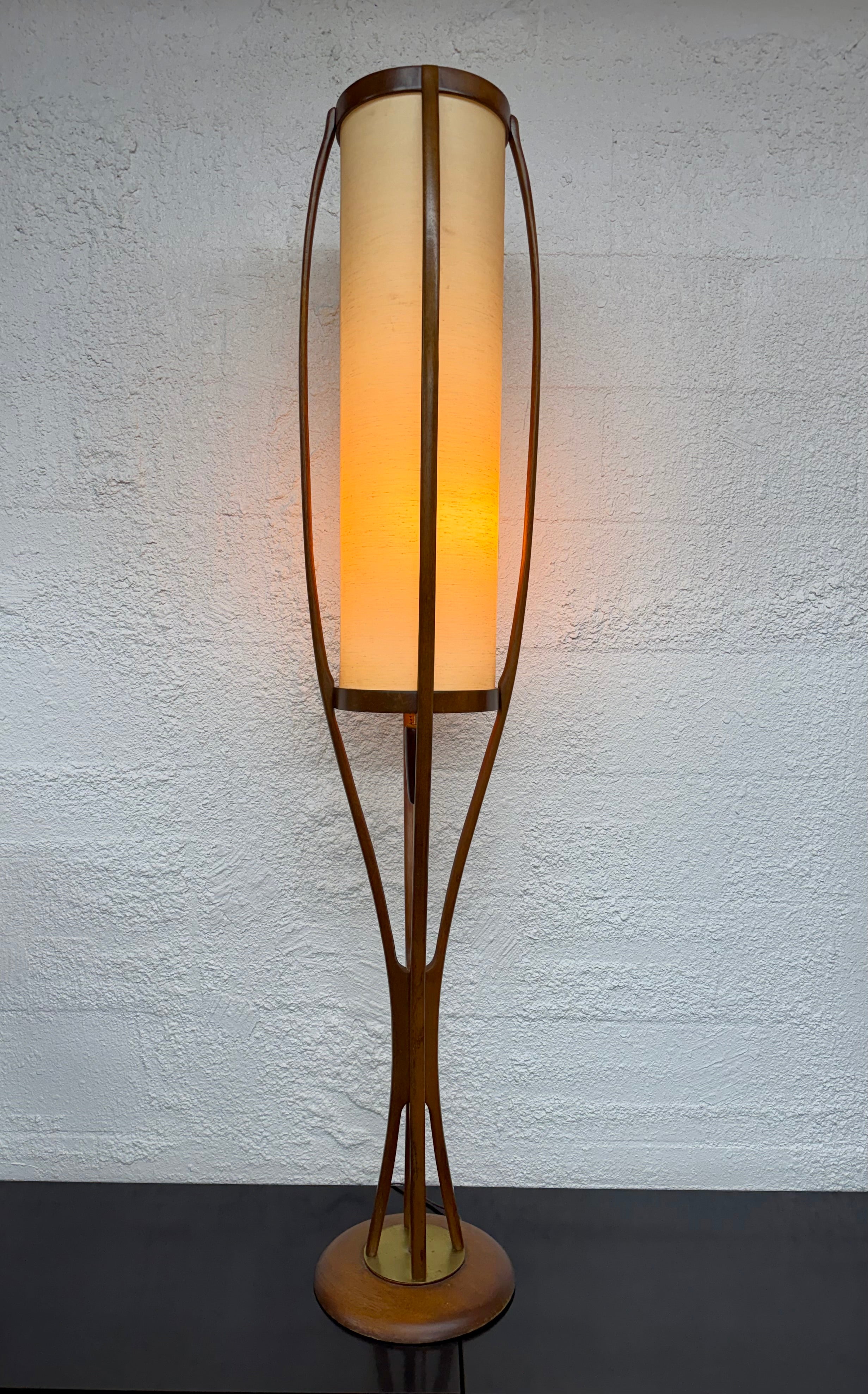 Mid Century Modern Modeline Sculptural Wood and Brass Floor Lamp by Arthur Jacobs