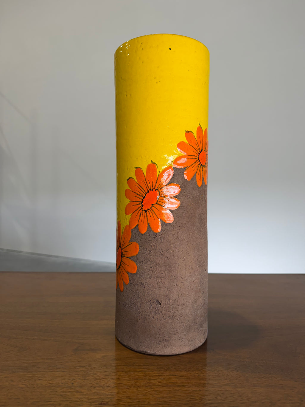 Mid Century Aldo Londi Bitossi Yellow and Orange Flowers Vase