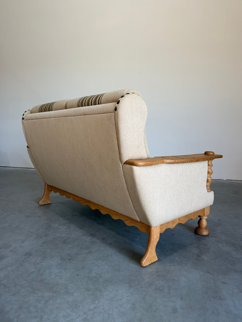 Vintage Henning Kjaernulf Style Danish Wool and Oak Loveseat