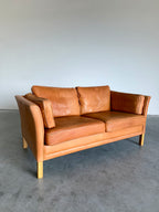 Vintage Mid Century Danish Caramel Leather Mogens Hansen Loveseat