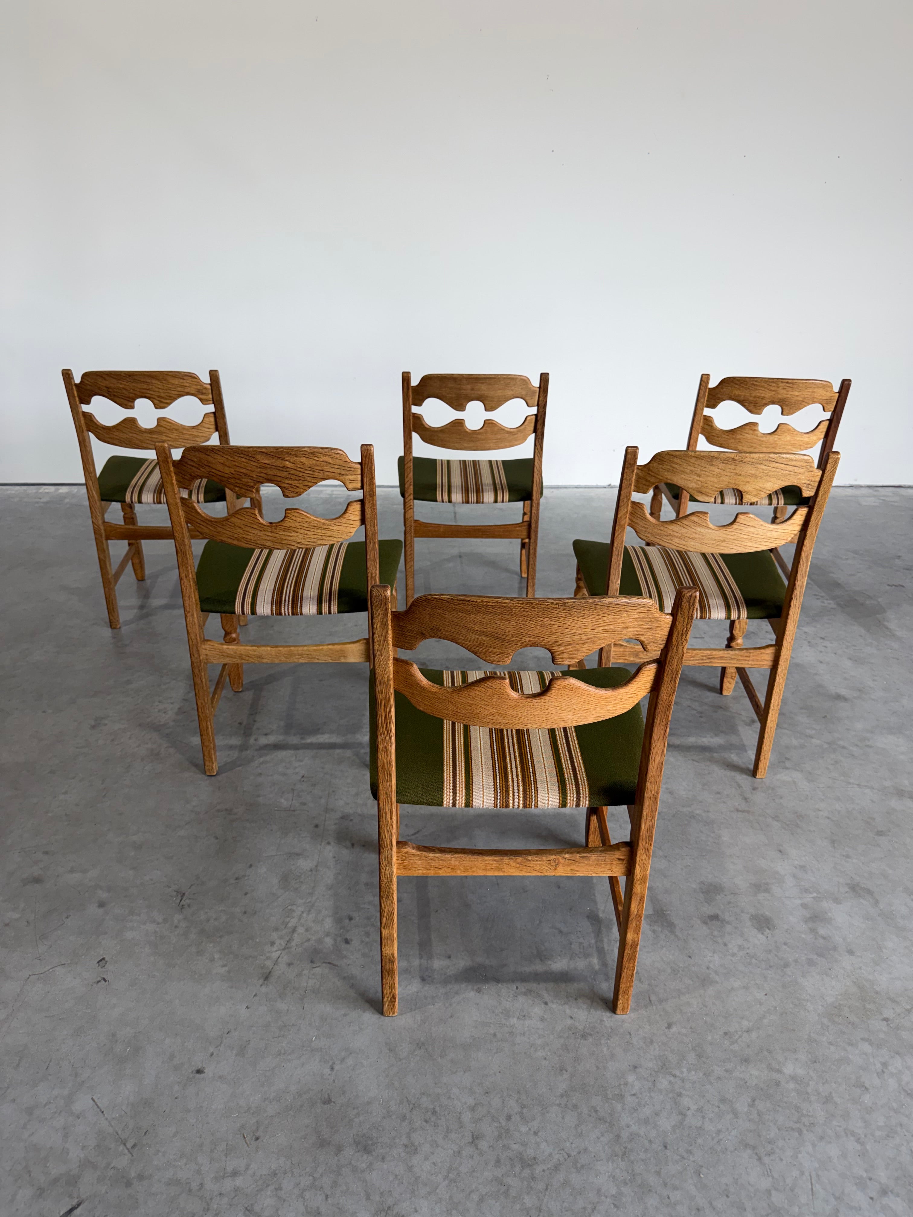 Henning Kjaernulf Brutalist Oak Vintage Model 60 Razor Blade Dining Chairs, Set of 6