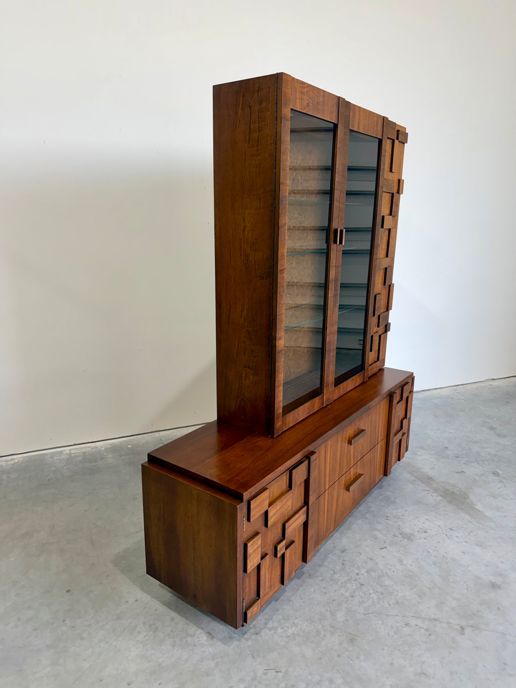 Lane Staccato Brutalist 2pc Hutch Display Cabinet