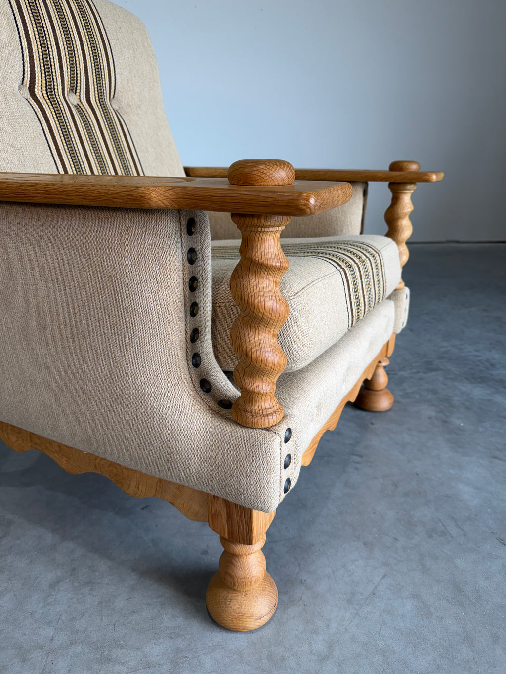 Vintage Henning Kjaernulf Style Danish Wool and Oak Lounge Chair