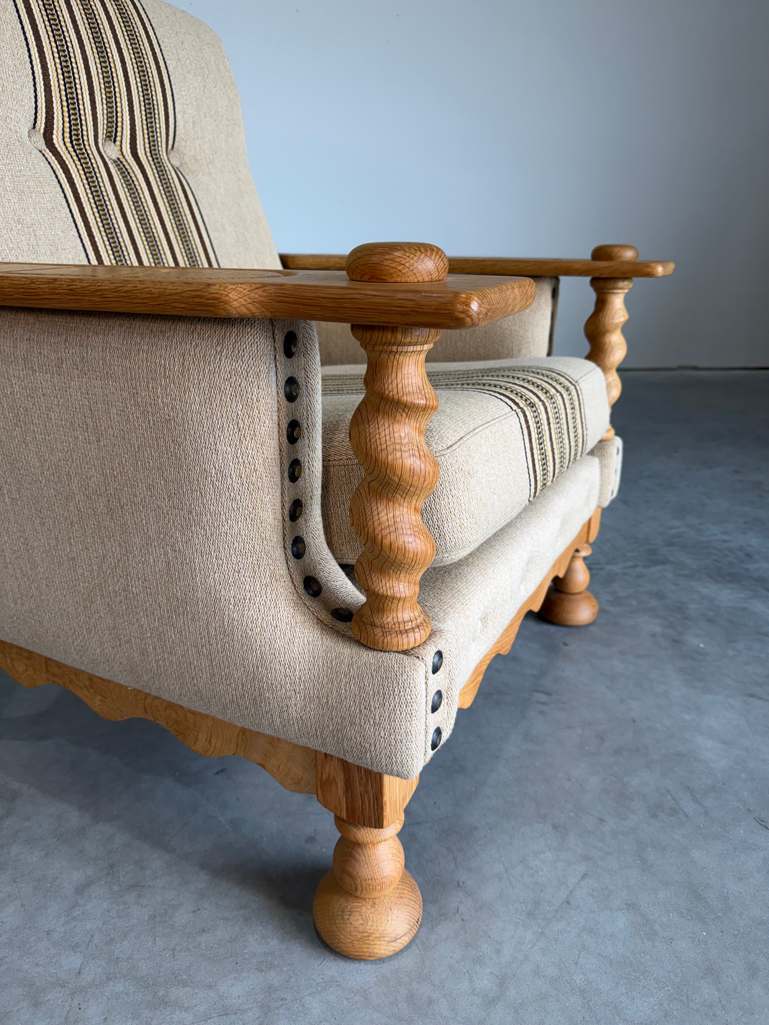 Vintage Henning Kjaernulf Style Danish Wool and Oak Lounge Chair