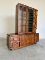 Lane Staccato Brutalist 2pc Hutch Display Cabinet