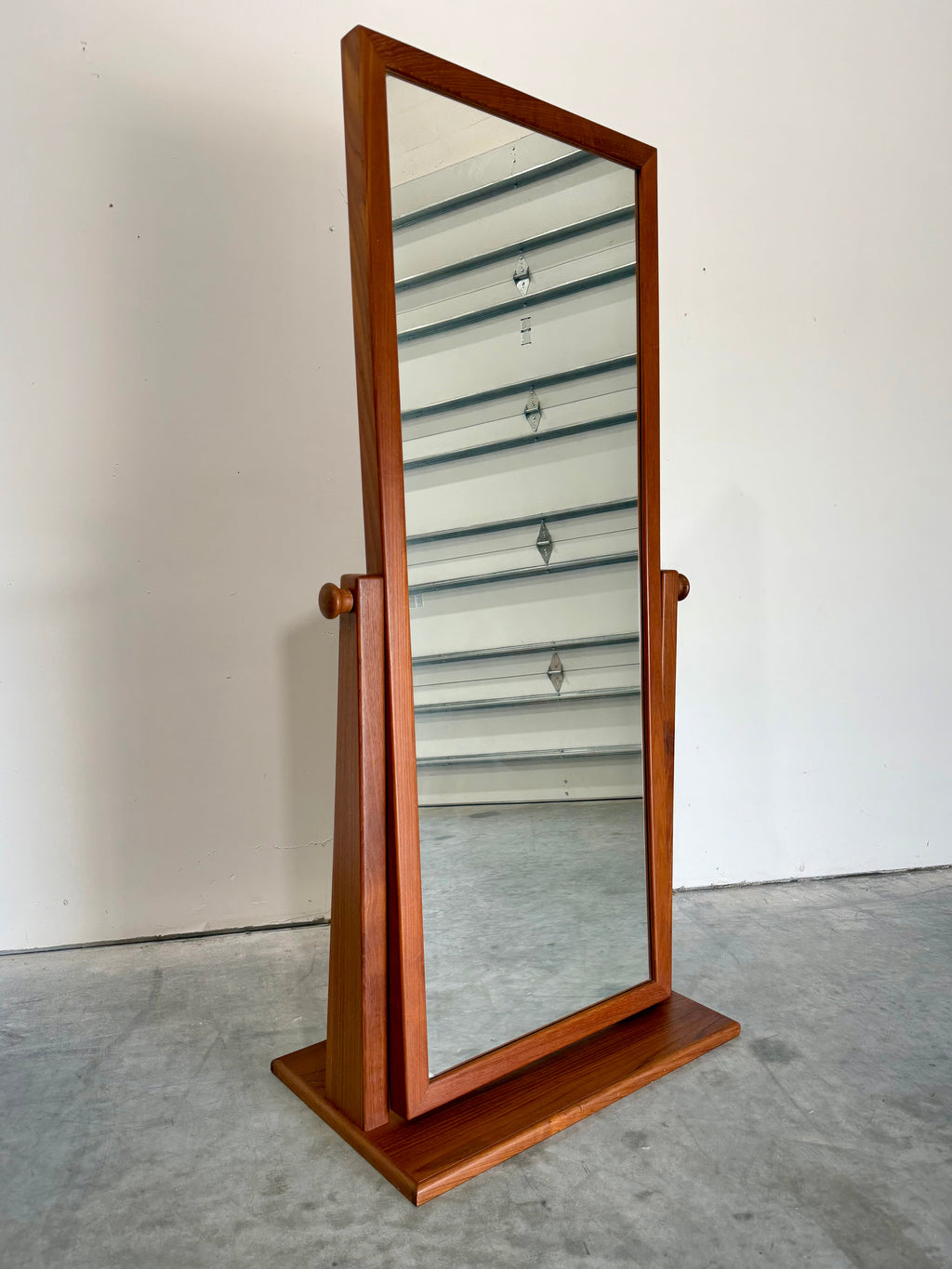 Vintage Danish Teak Cheval Freestanding Floor Mirror