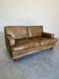 Mid Century Swedish Arne Norell Style Olive Leather and Rosewood Loveseat