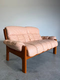 Vintage Ekornes Montana Pale Pink Leather and Teak 2 Seat Sofa