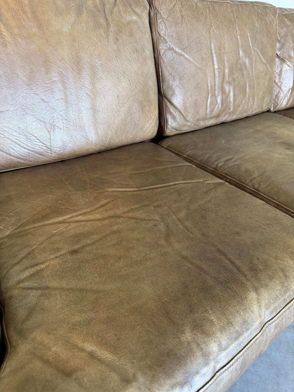 Mid Century Swedish Arne Norell Style Olive Leather and Rosewood Sofa