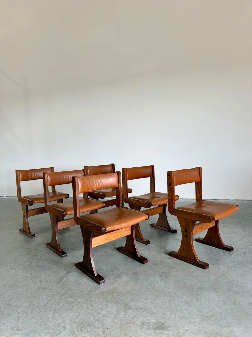 Set of 6 Danish Rosewood and Caramel Leather Gangso Mobler Dining Chairs