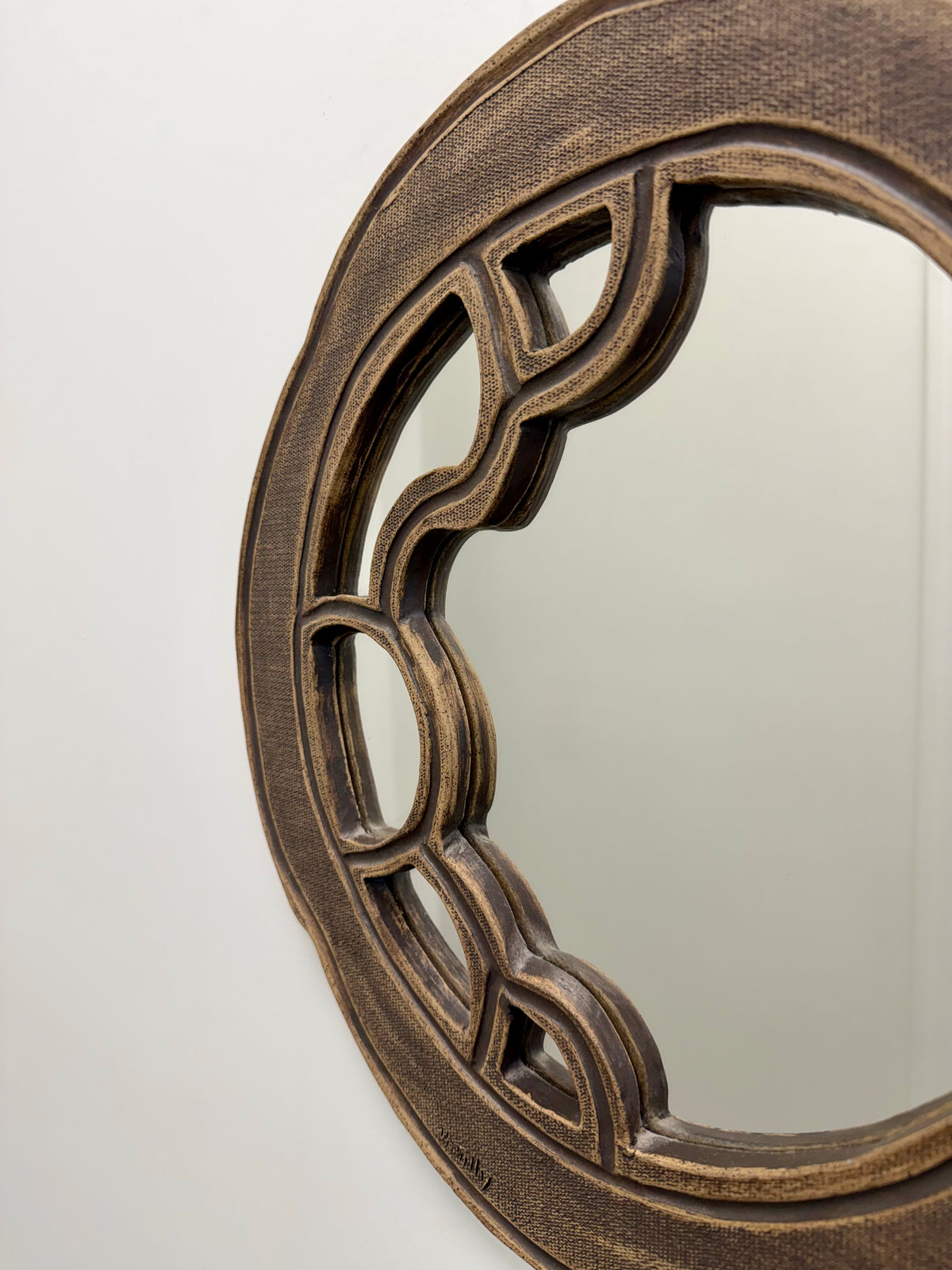 Vintage Brutalist Studio Pottery Wall Mirror, Signed