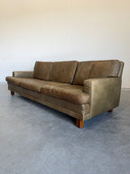 Mid Century Swedish Arne Norell Style Olive Leather and Rosewood Sofa