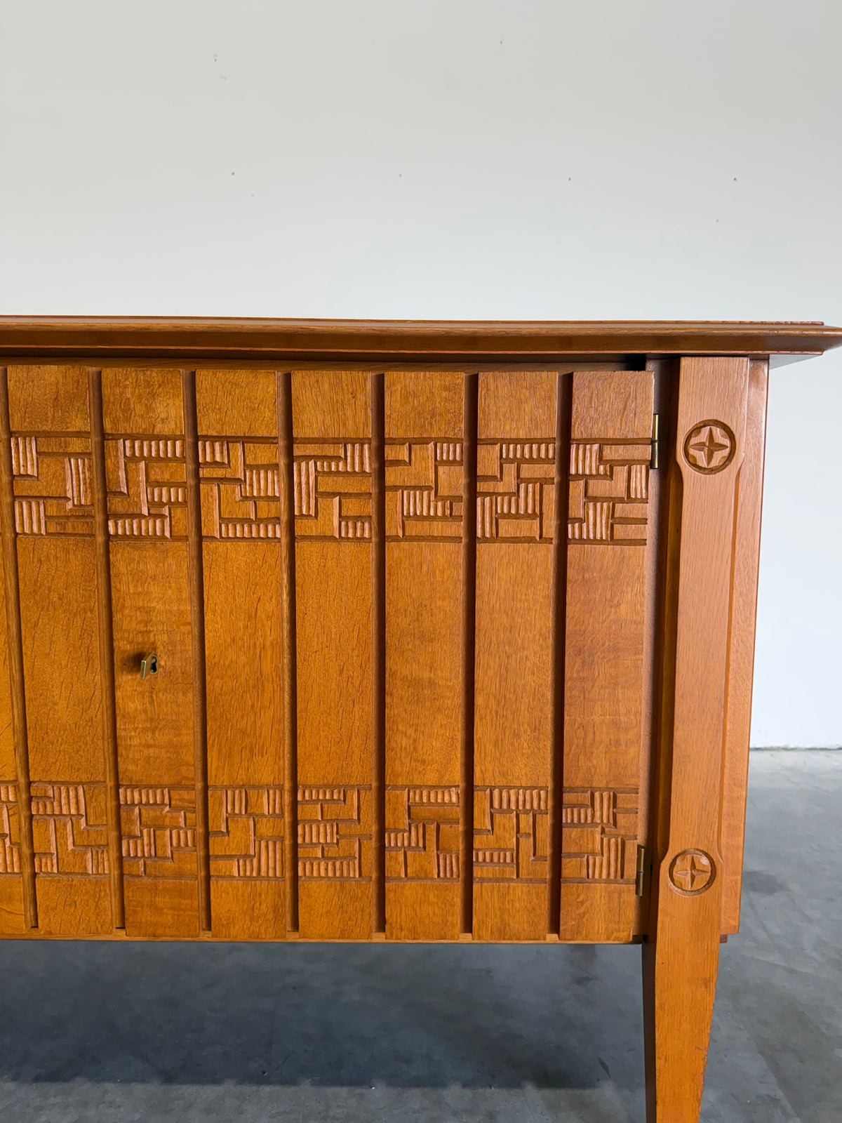Mid Century European Brutalist Oak Credenza
