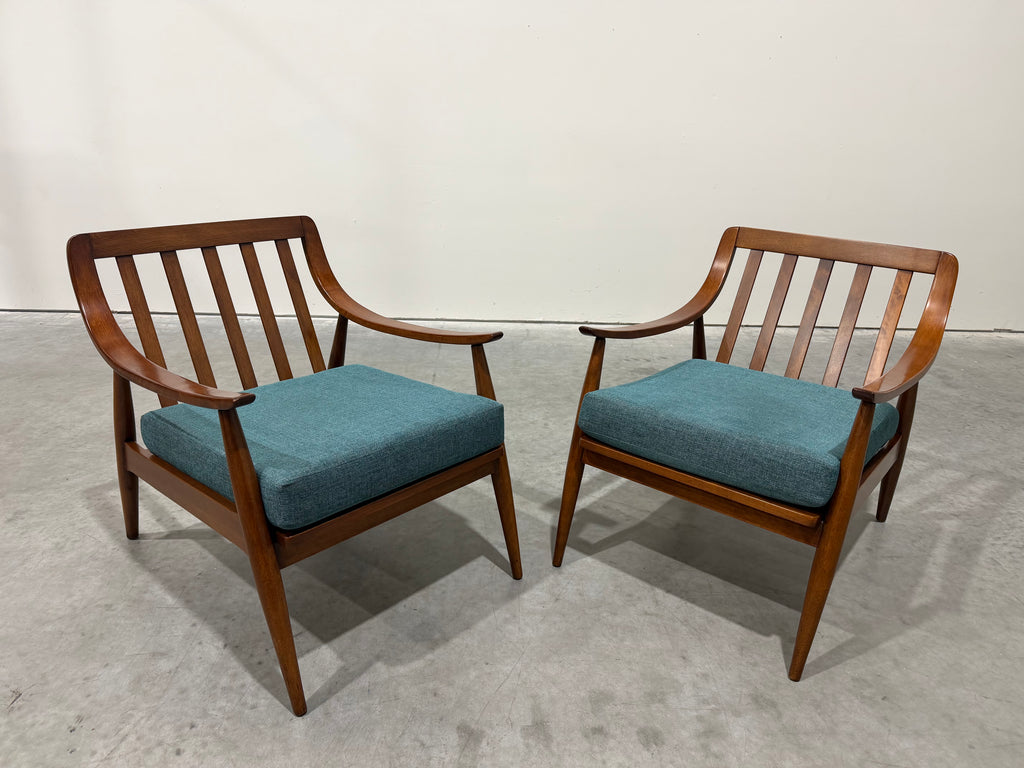 Pair of Mid Century Modern Danish Style Slat Back Lounge Chairs