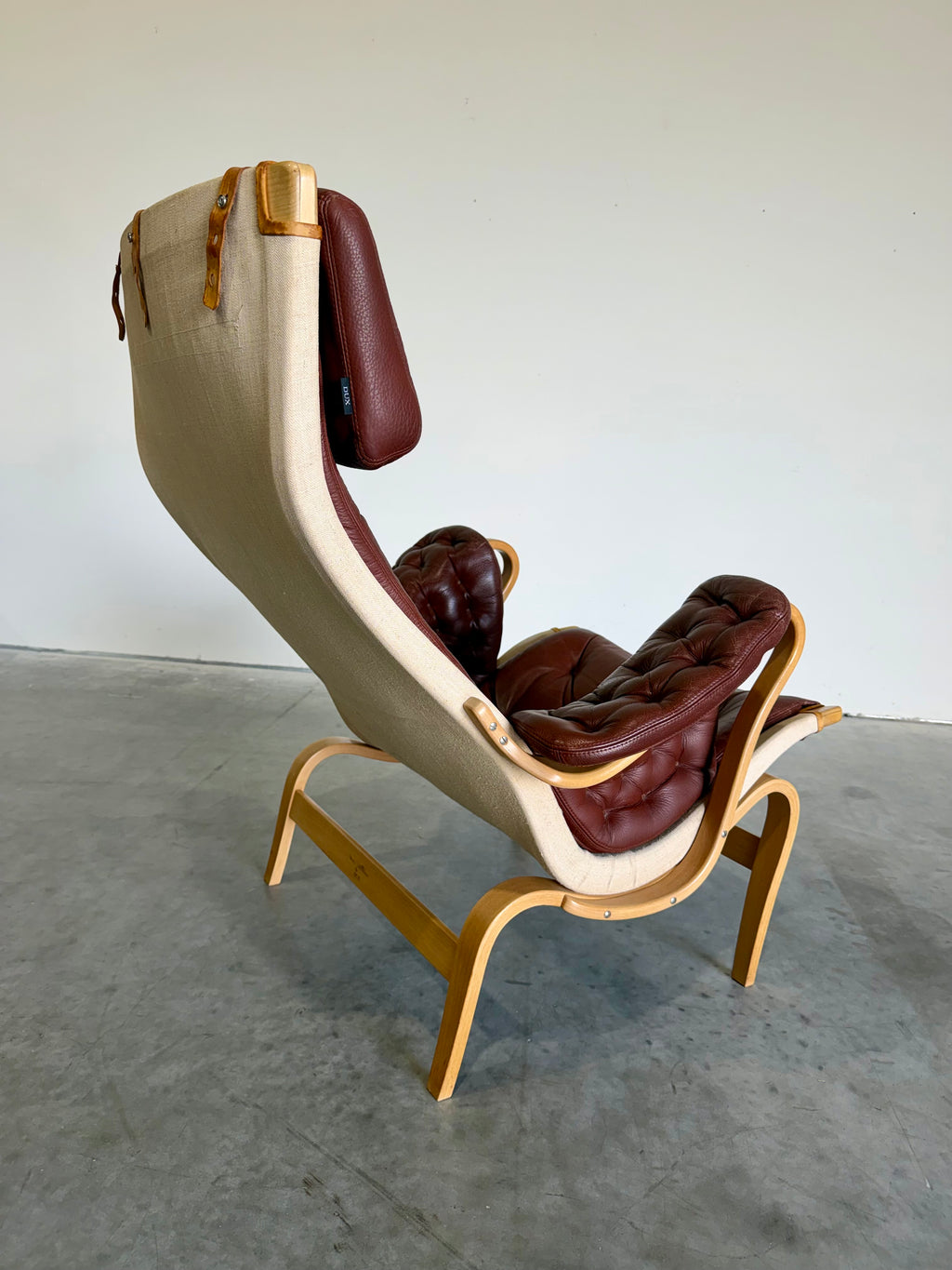 Bruno Mathsson for DUX Brown Leather Pernilla Lounge Chair and Ottoman