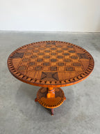 Vintage Tramp Art Chess Top Occasional Side Table, Matchstick Style