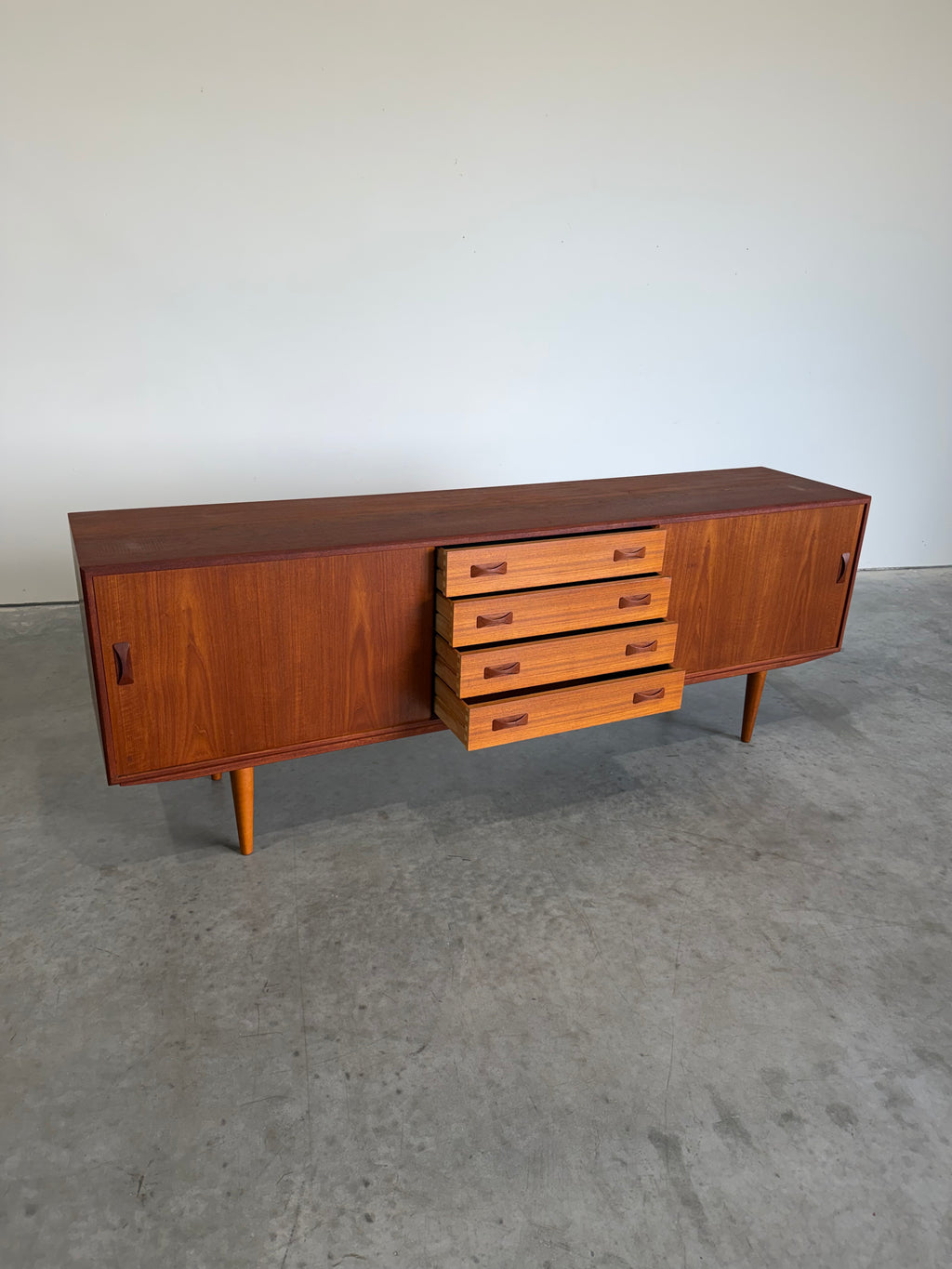 Long Danish Teak Mid Century Credenza by Clausen & Son