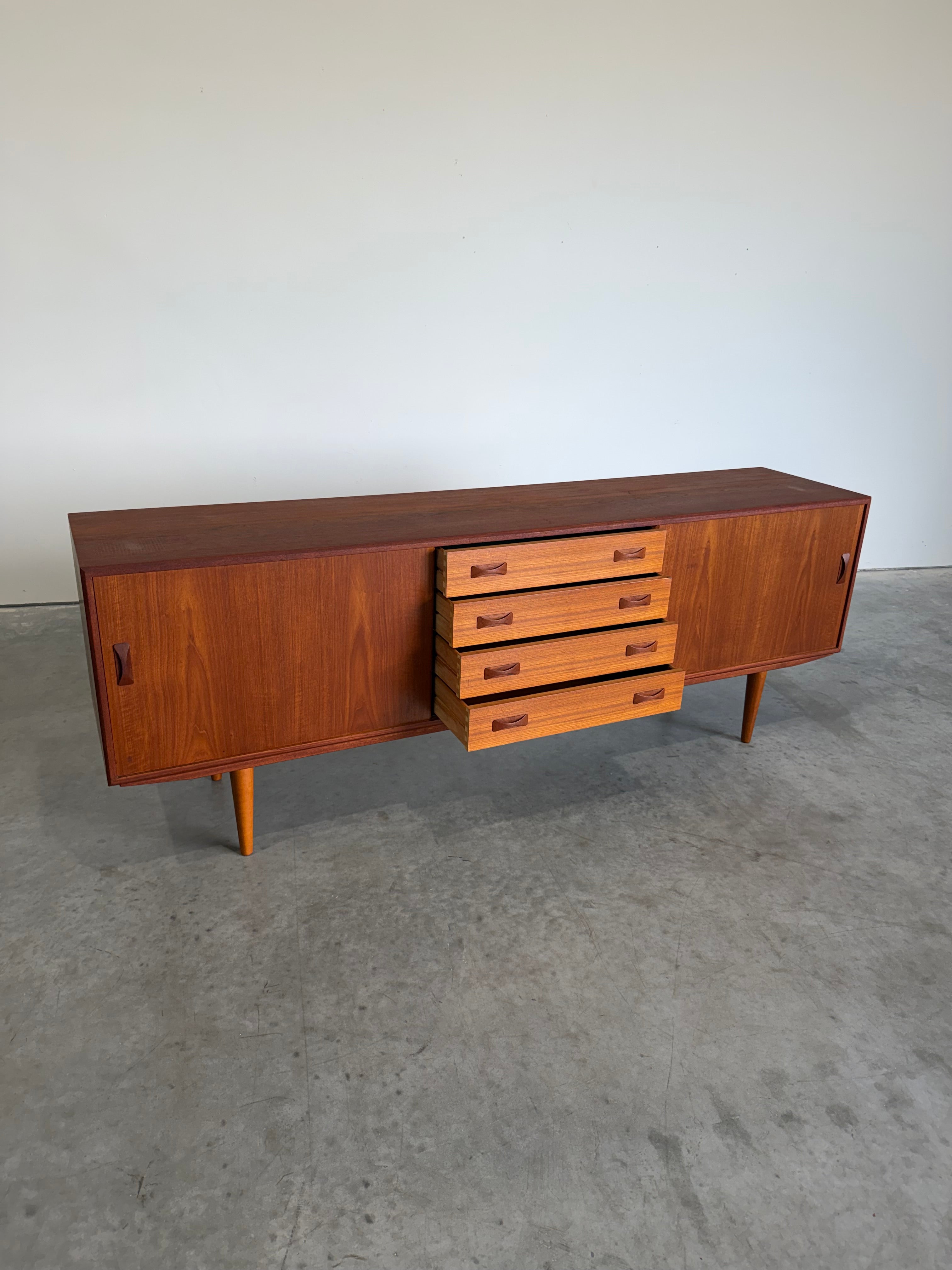 Long Danish Teak Mid Century Credenza by Clausen & Son