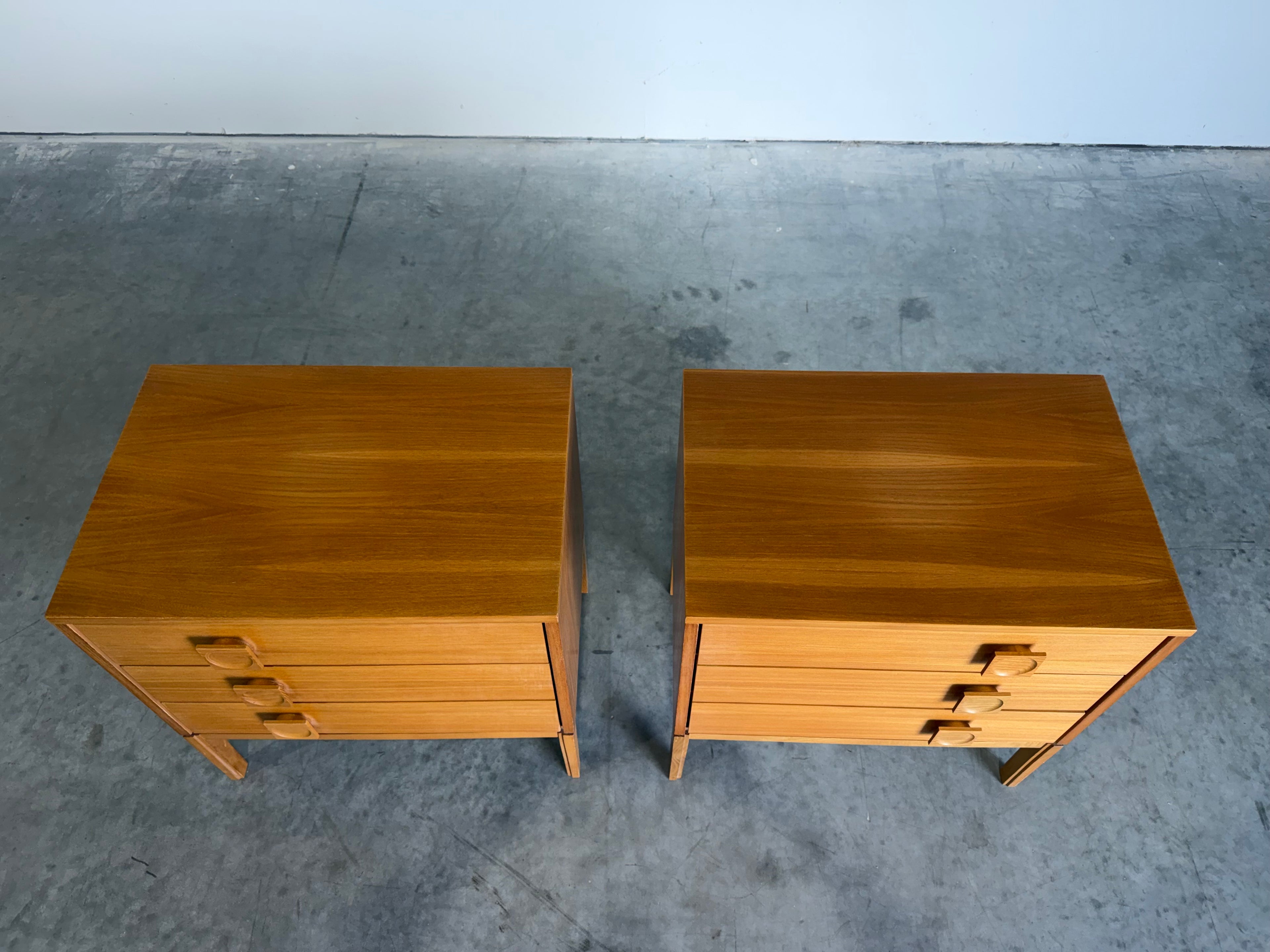 Pair of Mid Century Danish Three Drawer Chests, Bedside Tables