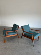Pair of Mid Century Modern Danish Style Slat Back Lounge Chairs
