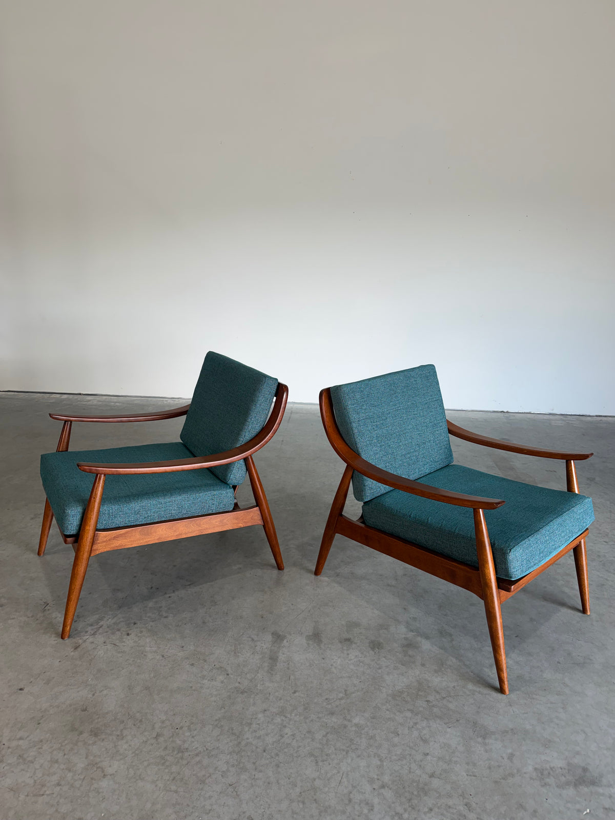 Pair of Mid Century Modern Danish Style Slat Back Lounge Chairs
