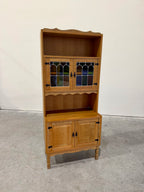 Vintage Henning Kjaernulf Danish Oak and Stained Glass Bookcase Cabinet