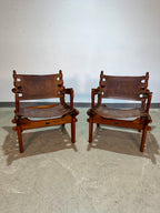 Pair of Mid Century Hand Tooled Leather Angel Pazmino Safari Lounge Chairs