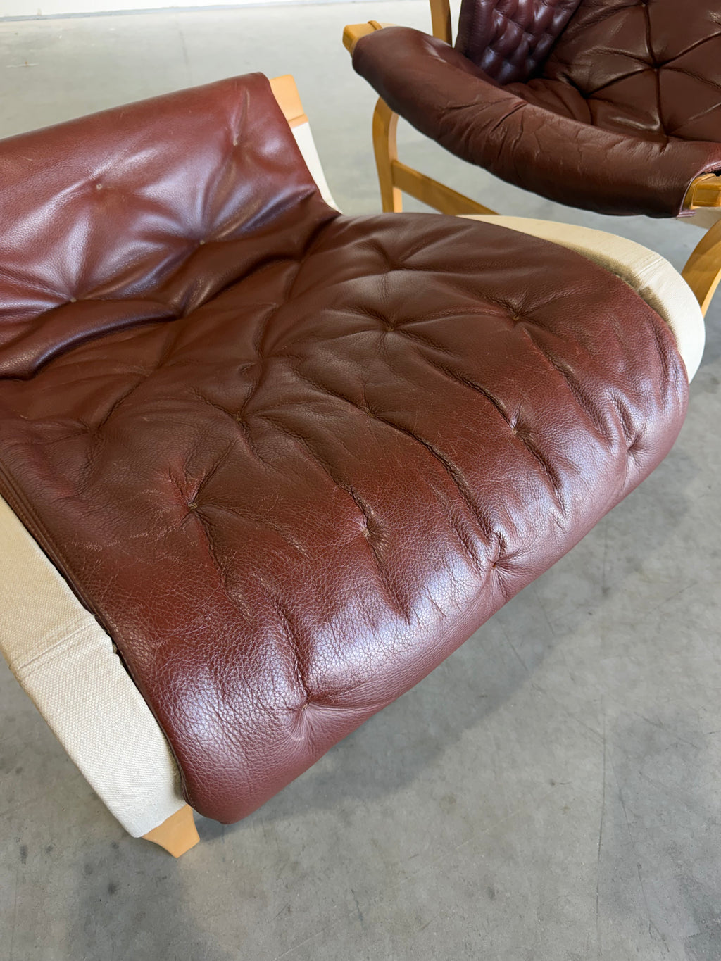 Bruno Mathsson for DUX Brown Leather Pernilla Lounge Chair and Ottoman