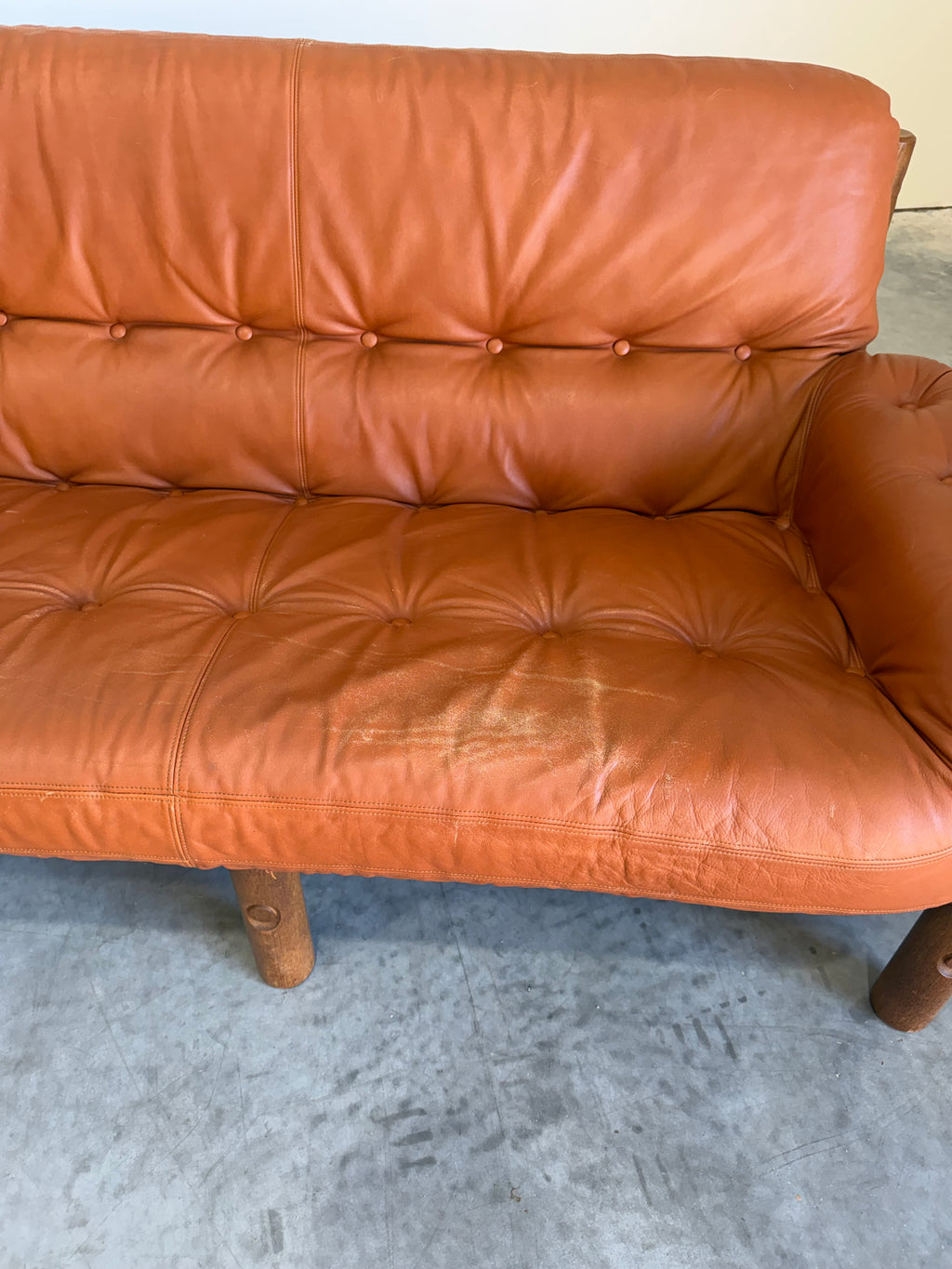 Brazilian Modernist Style Sofa in Cognac Leather and Oak