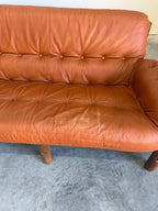 Brazilian Modernist Style Sofa in Cognac Leather and Oak
