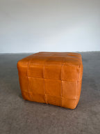Vintage De Sede Patchwork Cube Pouf Ottoman in Cognac Leather c.1970’s Switzerland