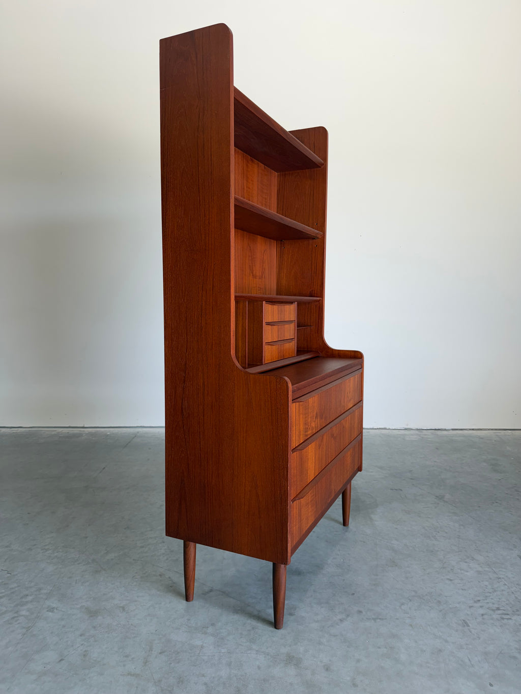Mid Century Danish Teak Secretary Bookcase