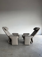 Vintage Sculptural Post Modern Gray Leather Lounge Chair Pair