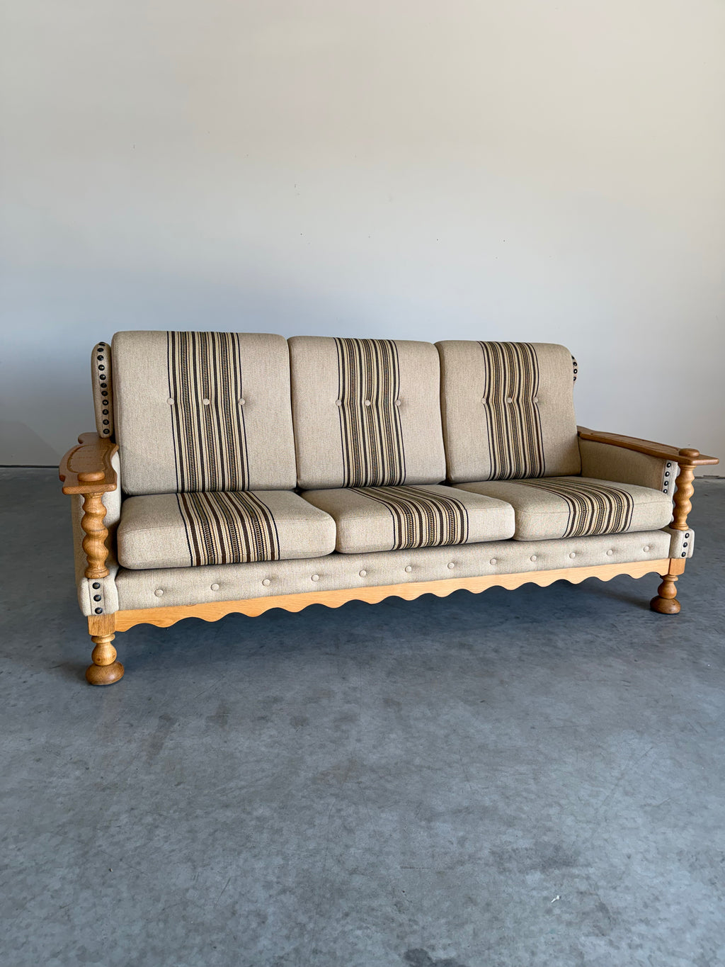 Vintage Henning Kjaernulf Style Danish Wool and Oak Sofa