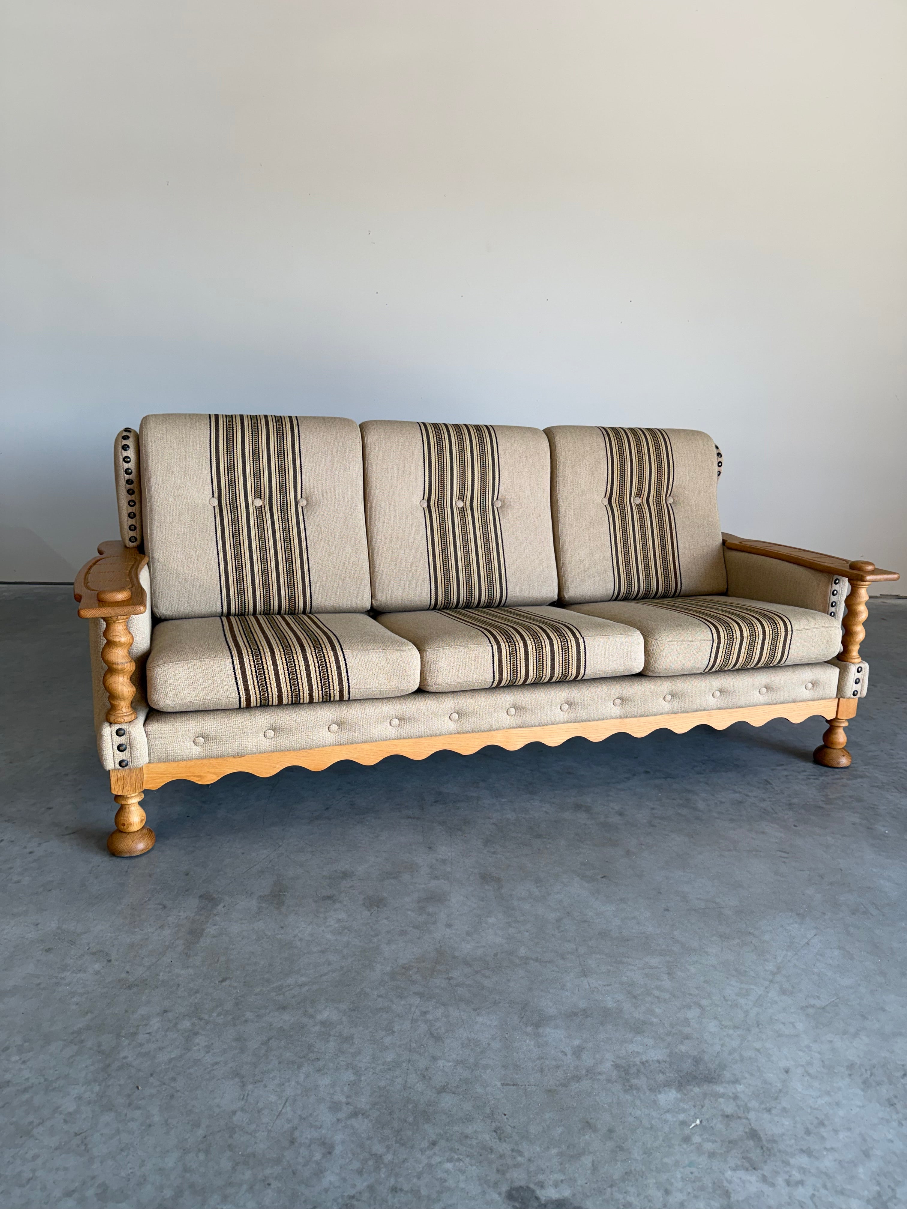 Vintage Henning Kjaernulf Style Danish Wool and Oak Sofa