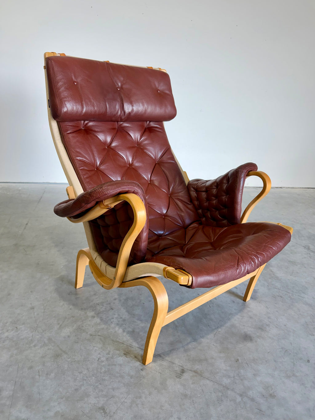 Bruno Mathsson for DUX Brown Leather Pernilla Lounge Chair and Ottoman