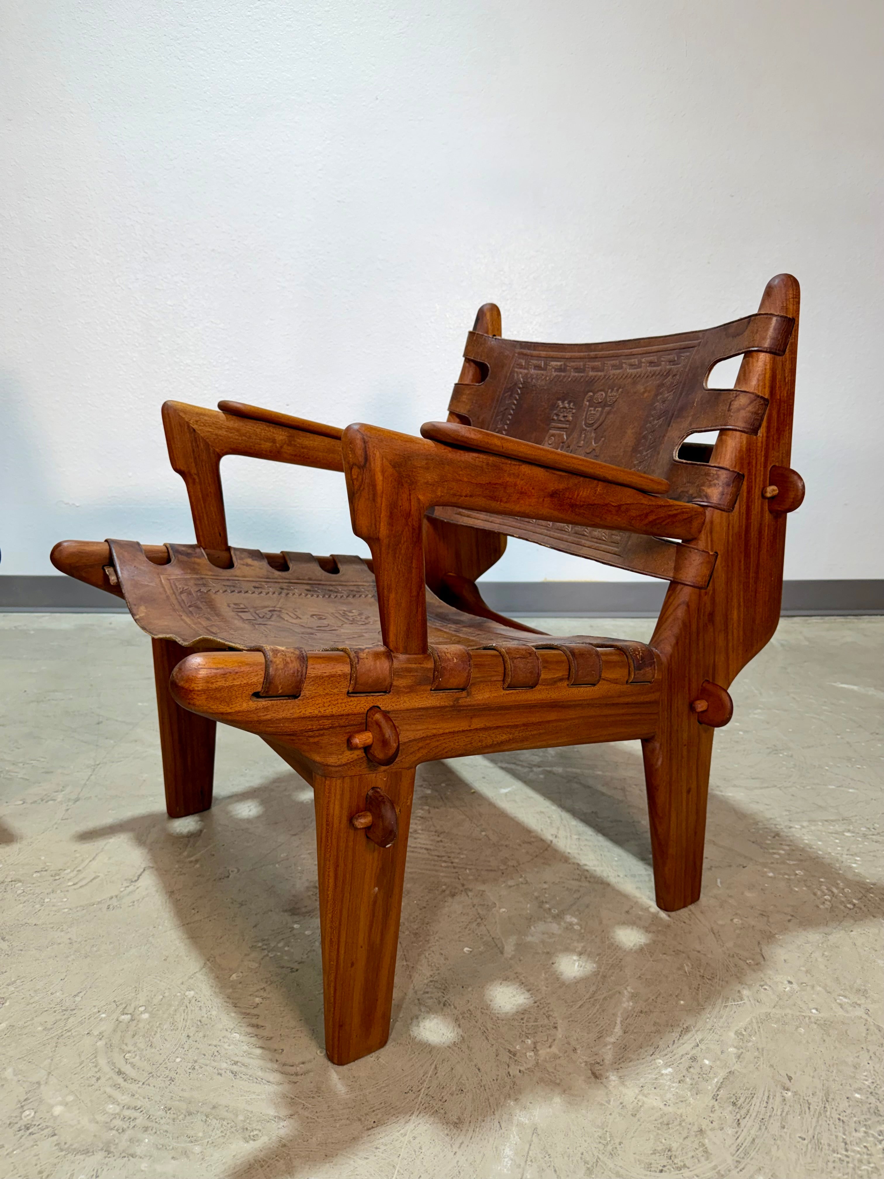 Pair of Mid Century Hand Tooled Leather Angel Pazmino Safari Lounge Chairs