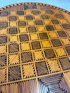 Vintage Tramp Art Chess Top Occasional Side Table, Matchstick Style