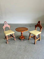 Vintage Tramp Art Chess Top Occasional Side Table, Matchstick Style