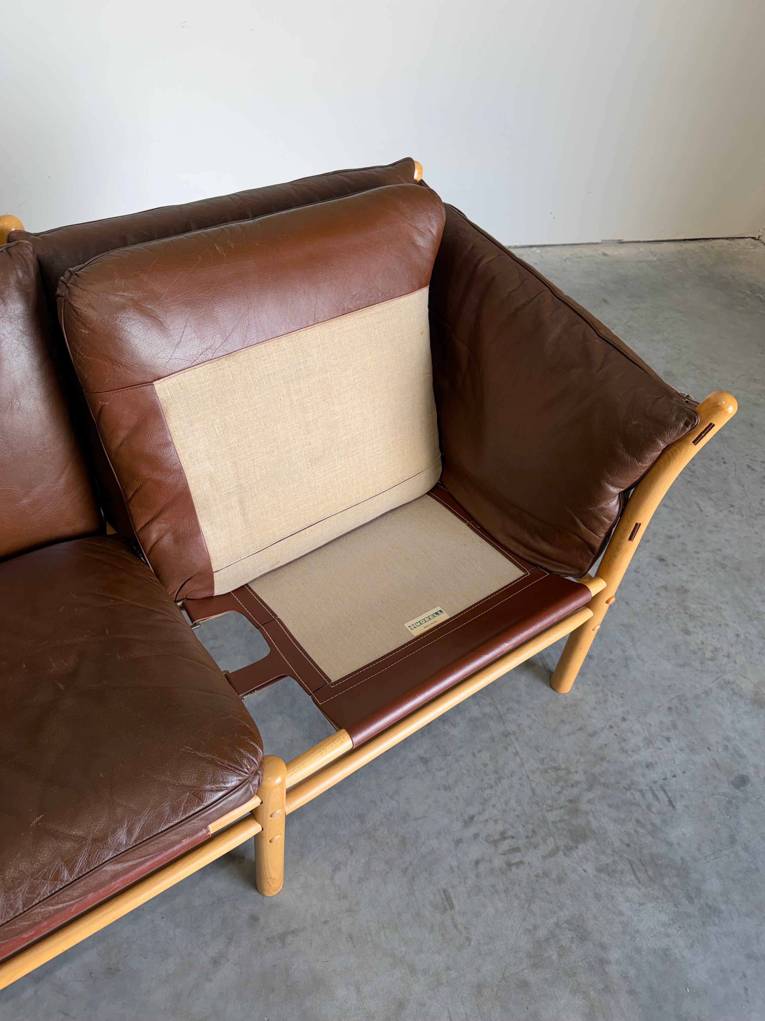 Vintage Arne Norell Ilona Safari Loveseat in Brown Leather