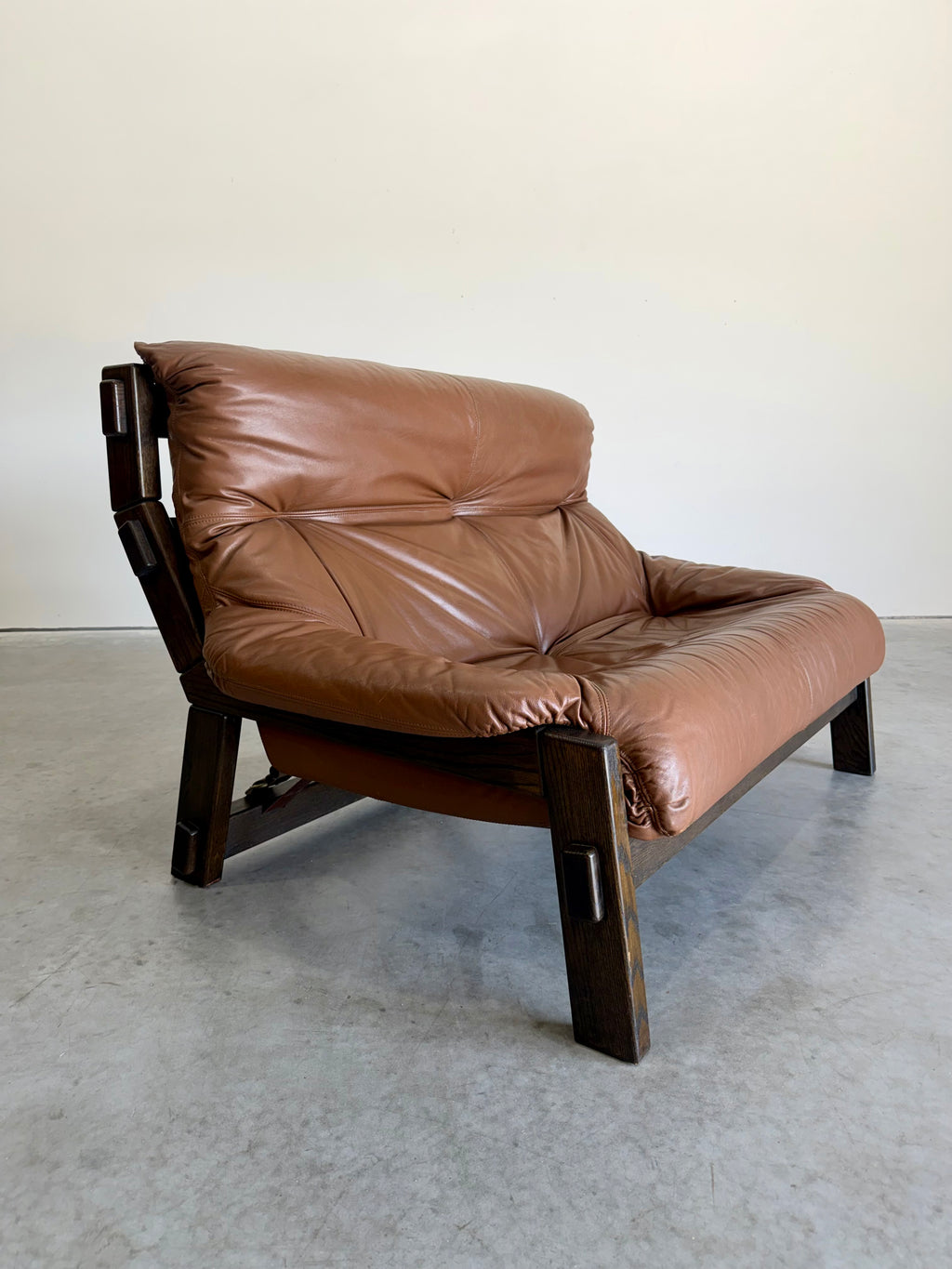 Vintage Dutch Brutalist Leather Sofa