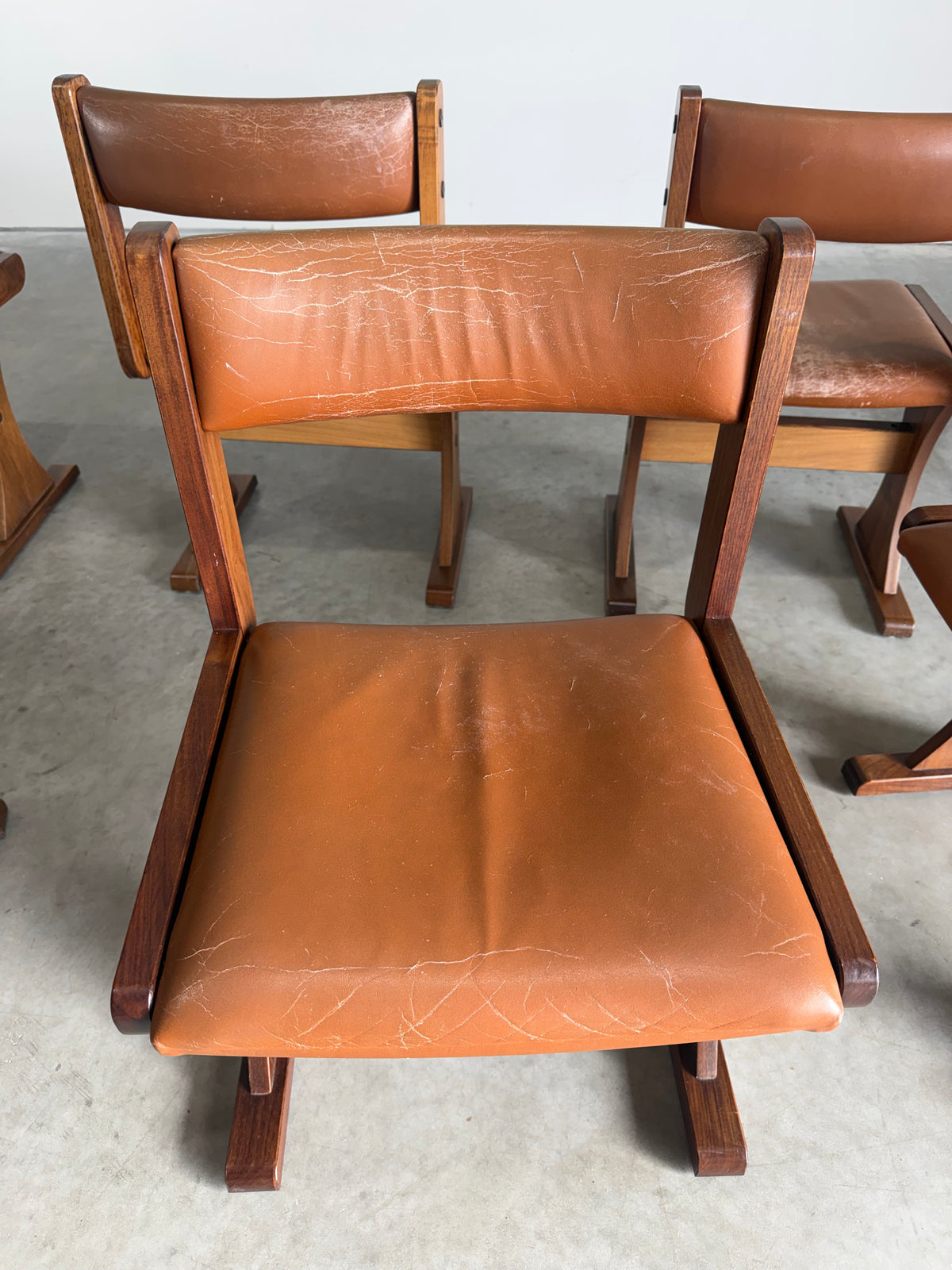 Set of 6 Danish Rosewood and Caramel Leather Gangso Mobler Dining Chairs