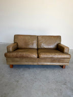 Mid Century Swedish Arne Norell Style Olive Leather and Rosewood Loveseat