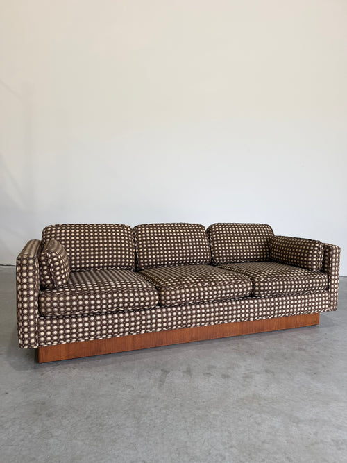 Mid Century Modern Mod Circles Print Plinth Base Sofa