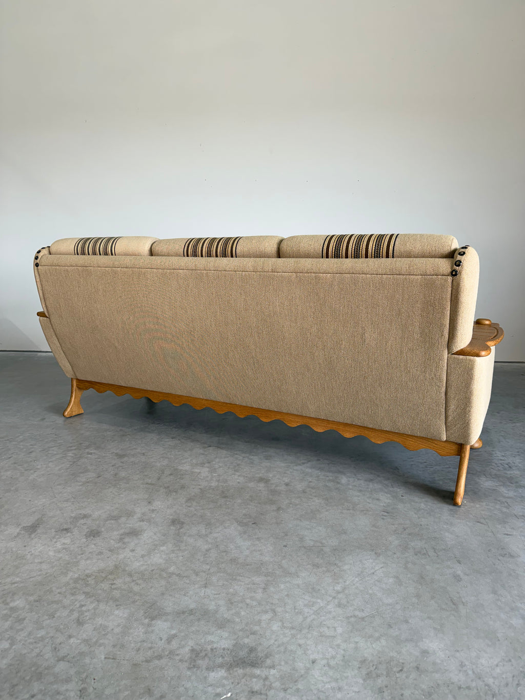 Vintage Henning Kjaernulf Style Danish Wool and Oak Sofa