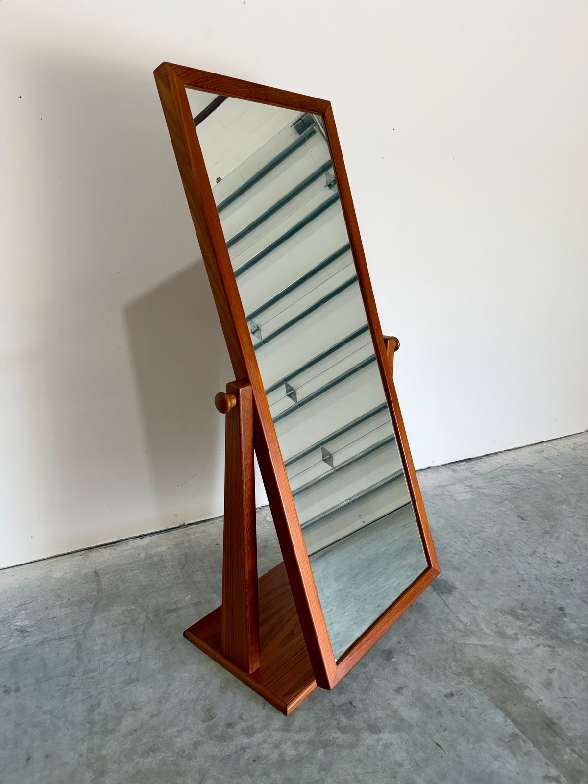 Vintage Danish Teak Cheval Freestanding Floor Mirror