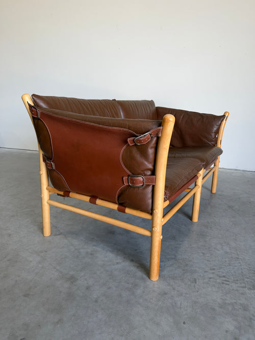 Vintage Arne Norell Ilona Safari Loveseat in Brown Leather
