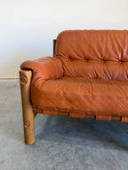 Brazilian Modernist Style Sofa in Cognac Leather and Oak