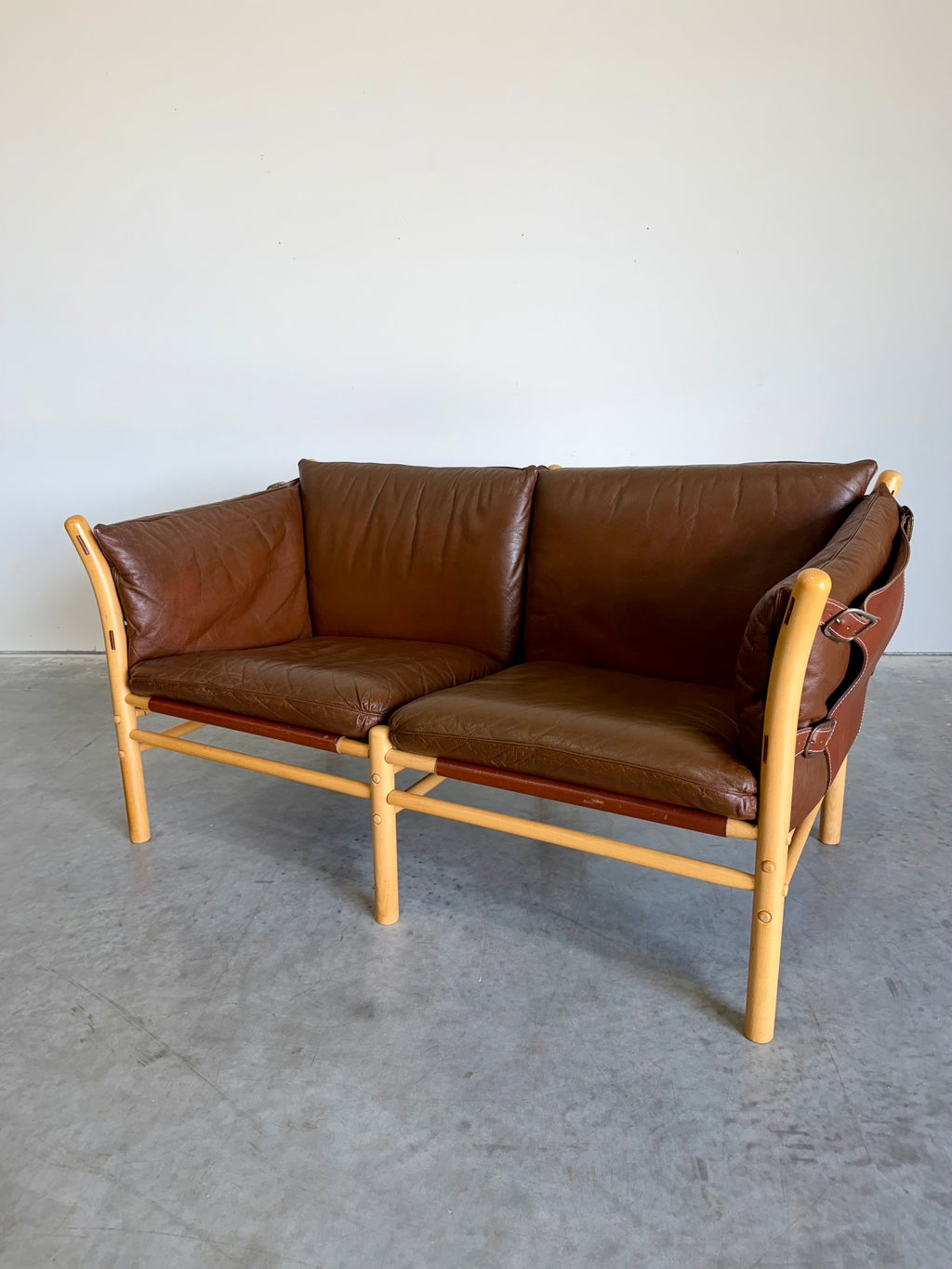 Vintage Arne Norell Ilona Safari Loveseat in Brown Leather